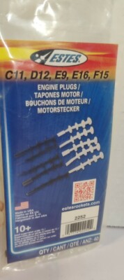 Estes Plugs For Large Engines - C11, D12, E9, E16, And F15 (40 Quantity)