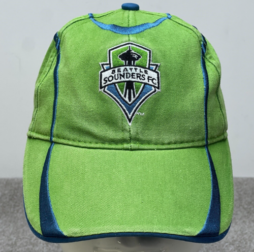 Adidas Seattle Sounders Hat Youth Strap Back Baseball Cap Green Blue Cotton Kids - Picture 1 of 9