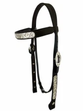 Western Horse Silver Show Browband Headstall / Bridle + Reins Dark Oil