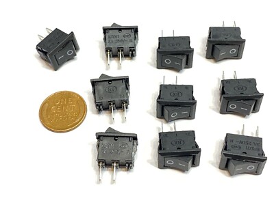 10 x Rocker Switch Switches 2 Pin Black On/Off Small Mini 3A 12V-250V ...