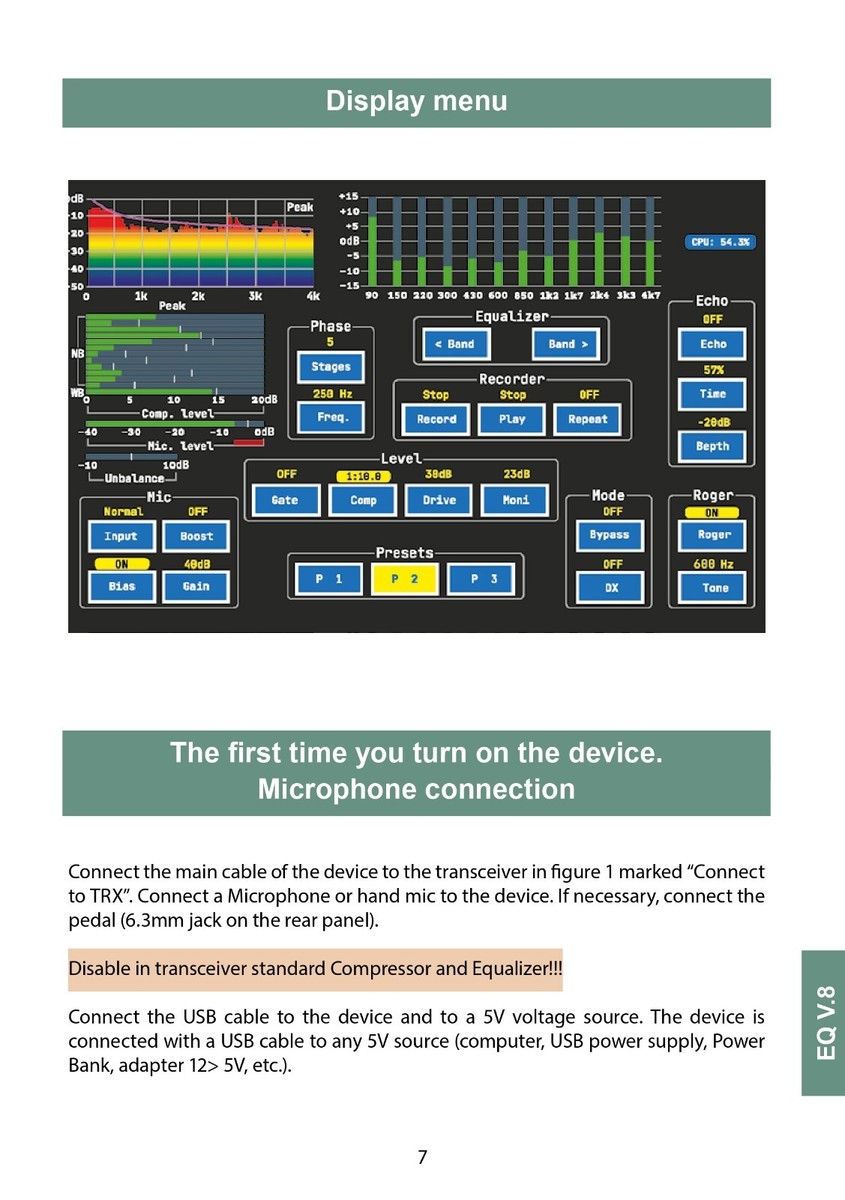 12 Band Full Digital Sound EQ Record 48V for ICOM Noise Gate Echo