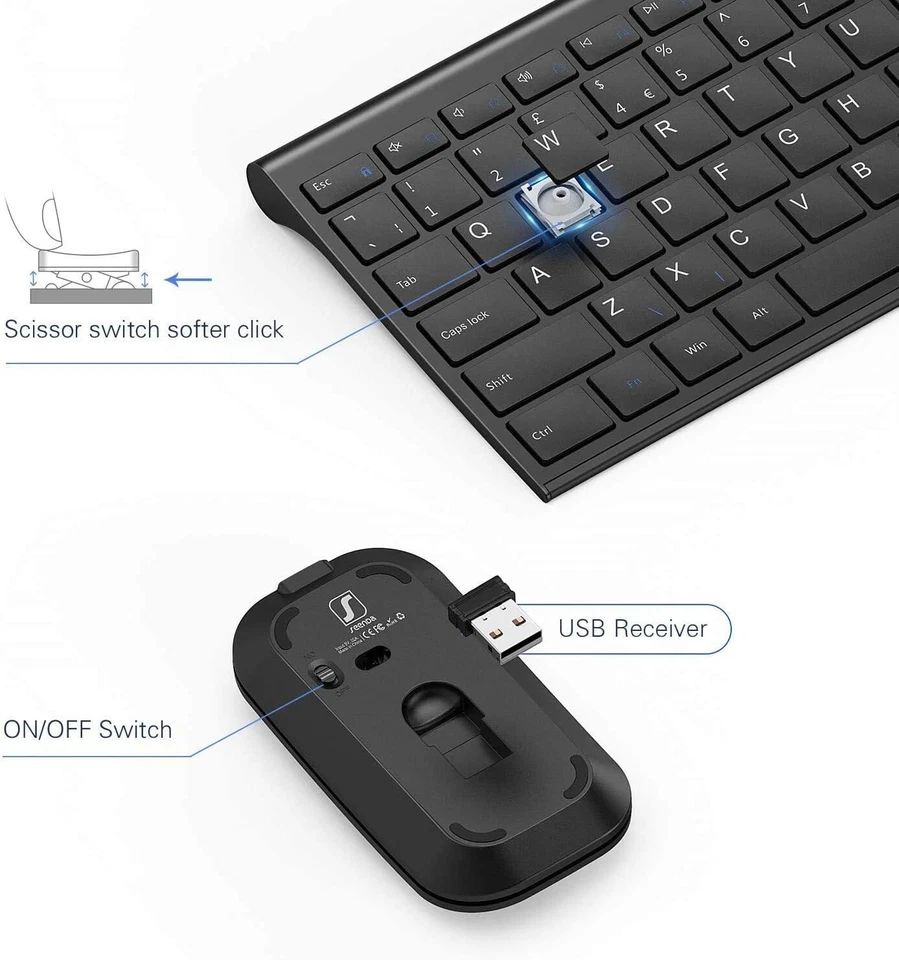Seenda Small Wireless Keyboard and Mouse, Ultra Compact Rechargeable USB Keyboar - Image 4 of 4
