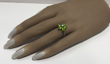 925 Sterling Silver Green Stone CZ Flower Ring Size 7