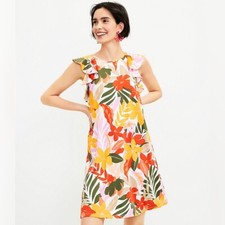 Loft Tropical Ruffle V-Back Swing Dress