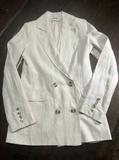 St Cloud Label Linen Double Breasted Lined Blazer Jacket Lgt Pink Pockets Sz XS
