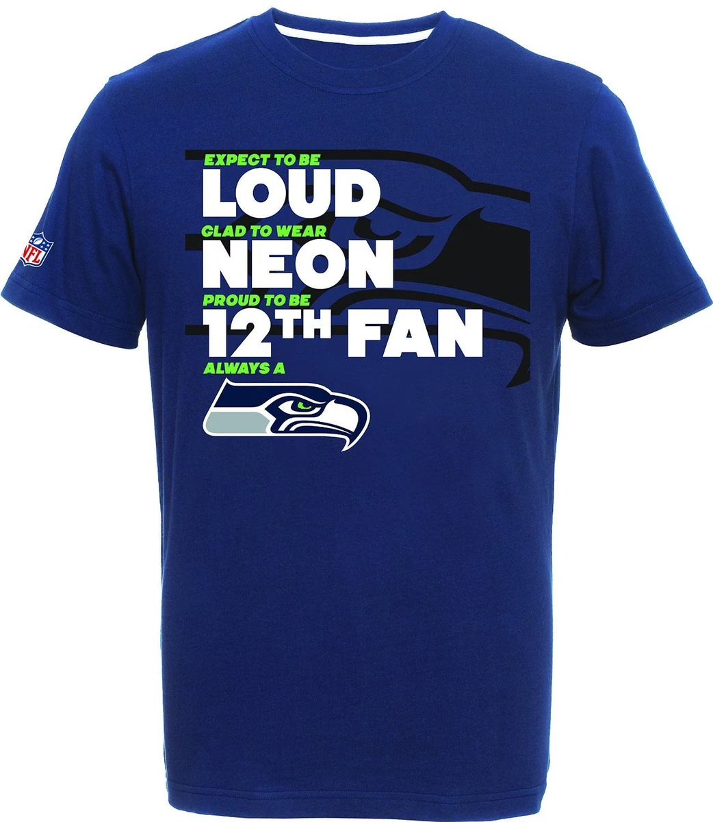 NFL T Shirt Seattle Seahawks Slogan Loud Neon 12th Fan Navy