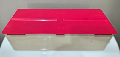 Vintage Plastic THERMOS Box Case Holder Storage Picnic Tan Red Sandwich Food 