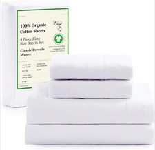 100 Organic Cotton King Size Sheets Set, 4Pc King Sheets,Soft Breathable Sheets