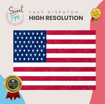 AMERIKANISCHE FLAGGE RECHTECK ESSBAR GEBURTSTAGSTORTE TOPPER DEKORATION PERSONALISIERT 