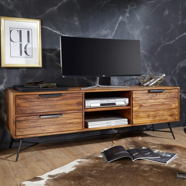 Finebuy Tv Lowboard Sheesham Hifi Regal Holz Fernsehschrank Tv Board Massiv-image