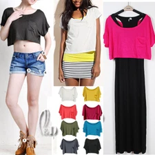 AU STOCK SHORT SLEEVE SCOOP NECK CROP LOOSE PLAIN BASIC TOP T-THIRT TEE T085