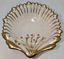 Green Opalescence Gold Trim Bowl Dish Villa Maria 6" Pearlescence
