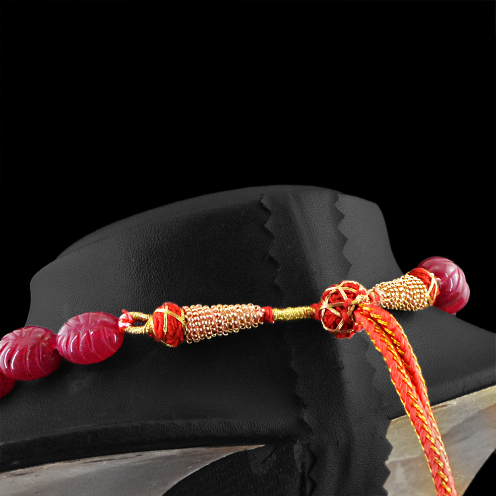 746.00 Ct Natural Red Ruby Beaded Necklace – 20" Oval Carved Beads, Earth Mined