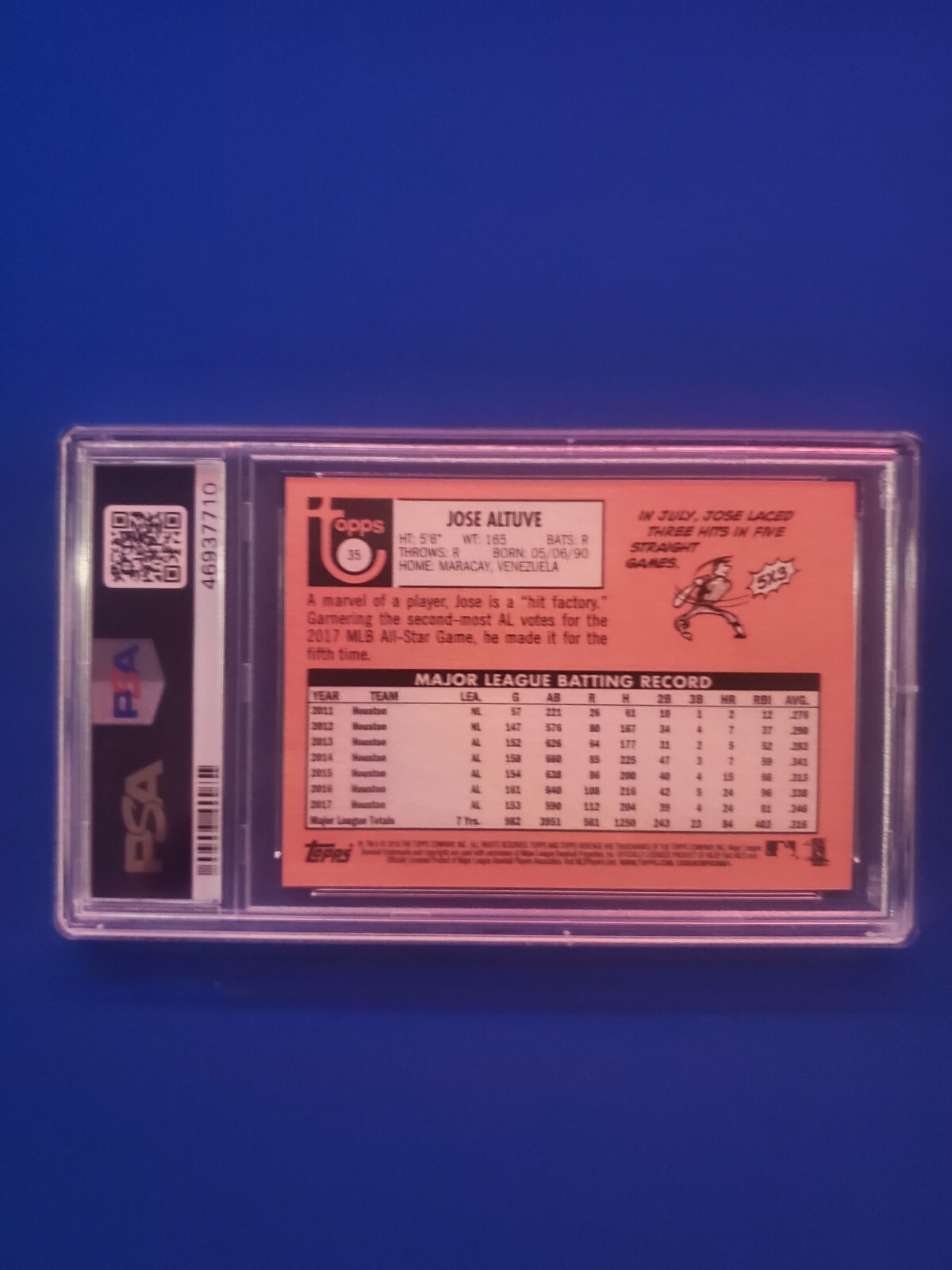 2018 Topps Heritage Jose Altuve - Action - PSA 9 Mint view 3