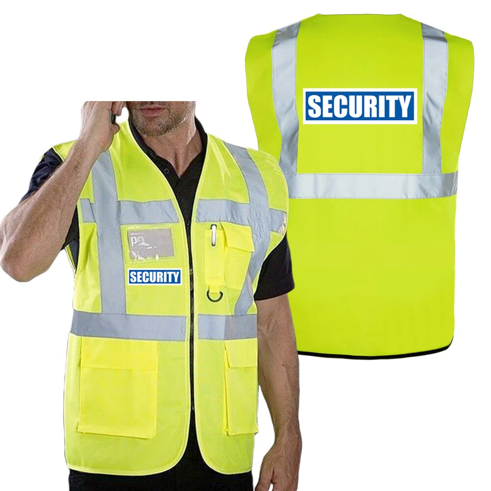 CHALECO DE SEGURIDAD Hi Vis CHALECO DE SEGURIDAD CHALECO CON CREMALLERA Bolsillo de teléfono e identificación delantera y trasera