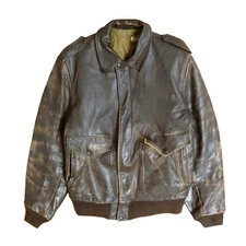 Vintage Schott NYC Leather Bomber Jacket Size Large Brown Made USA