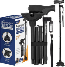 All Terrain Adjustable Walking Cane Quad Pivot Grip Base Foldabl Travel Friendly
