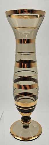 Vintage Rumänische Mid Century Vase Rauchbraun Gold Gebändert Böhmische Vase 9 cm - Bild 4 von 11