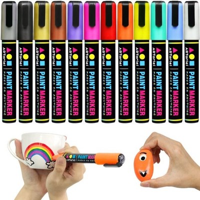Permanent Markers for Rock Painting, 12 Colors, Medium Point, Quick-Drying, W...
