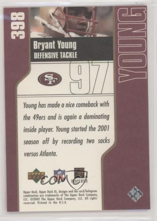 2002 Upper Deck XL Bryant Young #398 HOF - Image 2 of 2