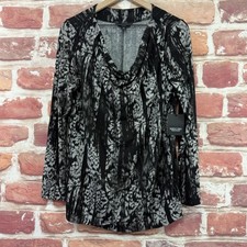 Simply Vera Wang Top Womens M Black Floral Abstract Cowl Casual Career Shirt