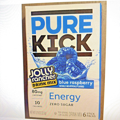 23 BOXES Pure Kick ENERGY Jolly Rancher Blue Raspberry Drink Mix Singles 138 Stk