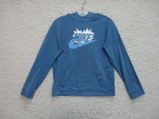 Nike Sweater Extra Large Youth Blue Hoodie Spell Out Logo Pullover Pockets Boys