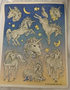 Vintage 1982 Hallmark Sticker Sheet Unicorns