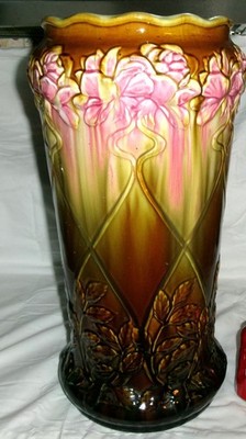 ANTIQUE MAJOLICA POTTERY UMBRELLA STAND WALKING STICK HOLDER ROSEVILLE WELLER A+