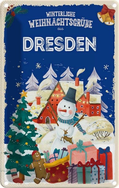Blechschild 30X20 Cm WeihnachtsgrüßE Aus Dresden Weihnachten Deko Geschenk Metal-image