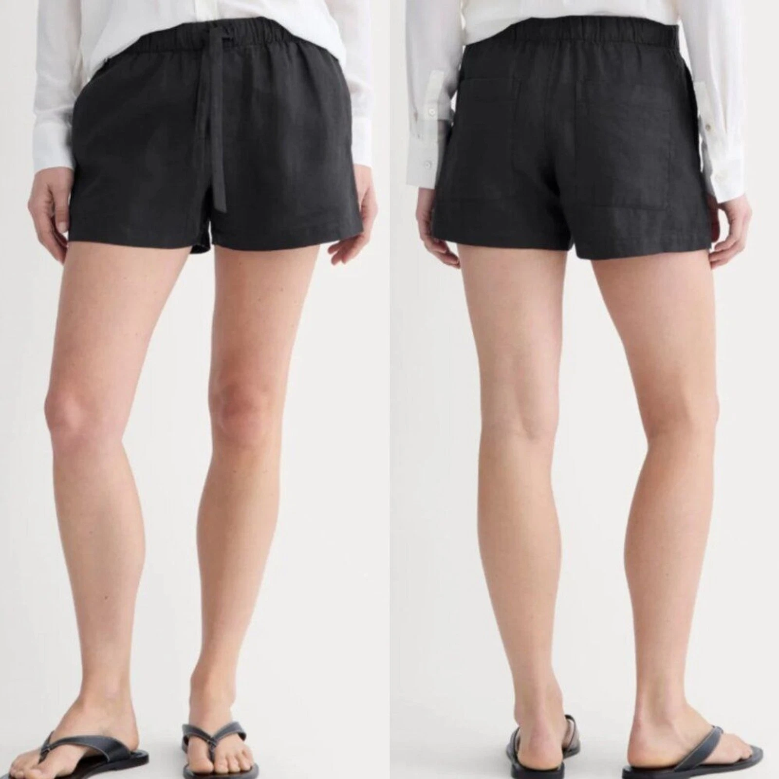 Everlane The Drawstring Boxer Short in European Flax Linen Black XL