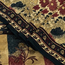Sanskriti Vintage Saree Beige Pure Crepe Silk Floral Printed Sari 5.5 Yd Fabric