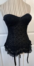 Vintage 60s 70s SEARS Black Lace Corset Girdle Padded Bullet Bra Garters 36D