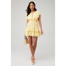 LoveShackFancy Darryl Dress Lace Trim Pale Yellow Flutter Sleeve Ruffle Mini L