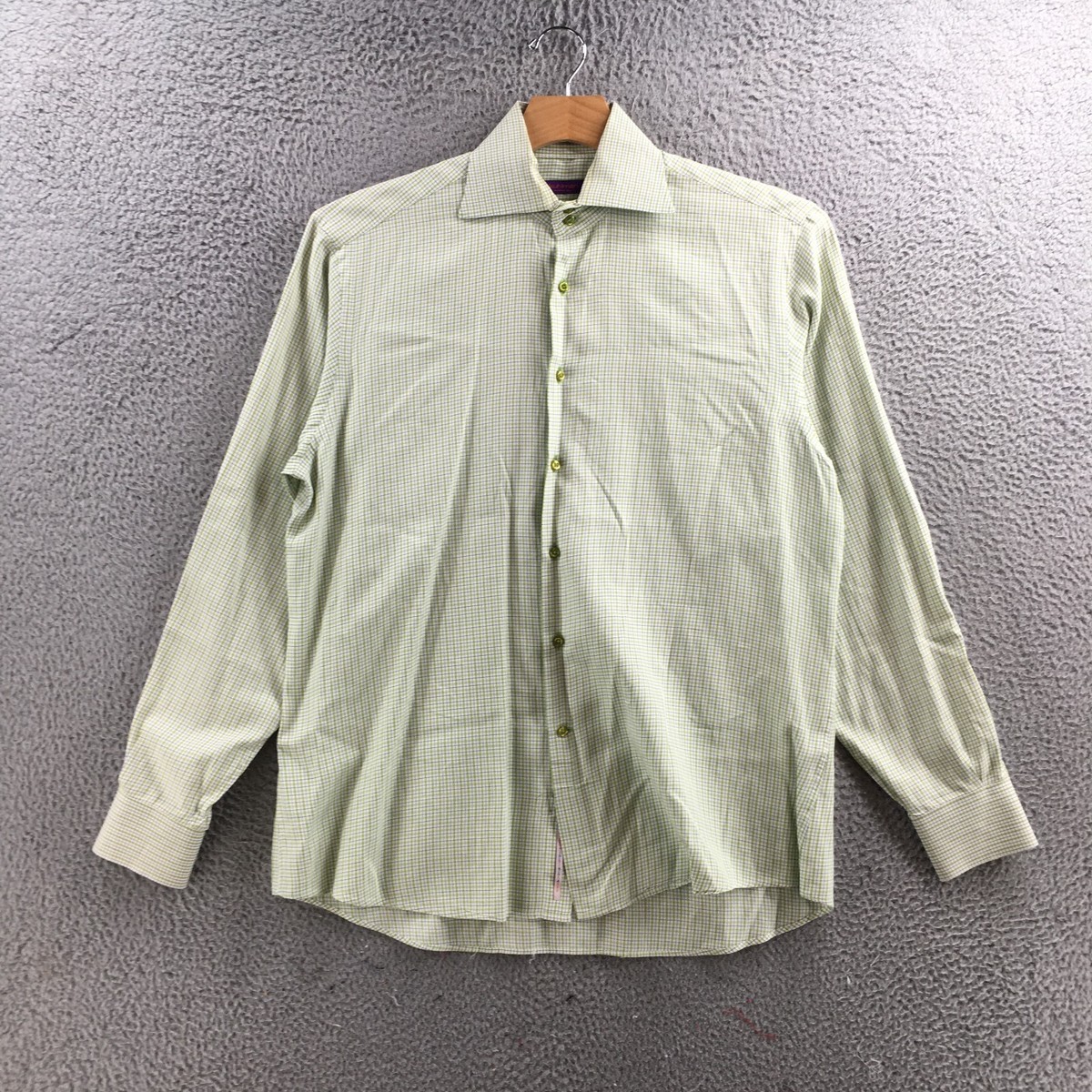 kuhlman dress shirts Kuhlman Dress Shirt Men 16.5 Green Plaid Cotton Long Sleeve Button Front  Italy