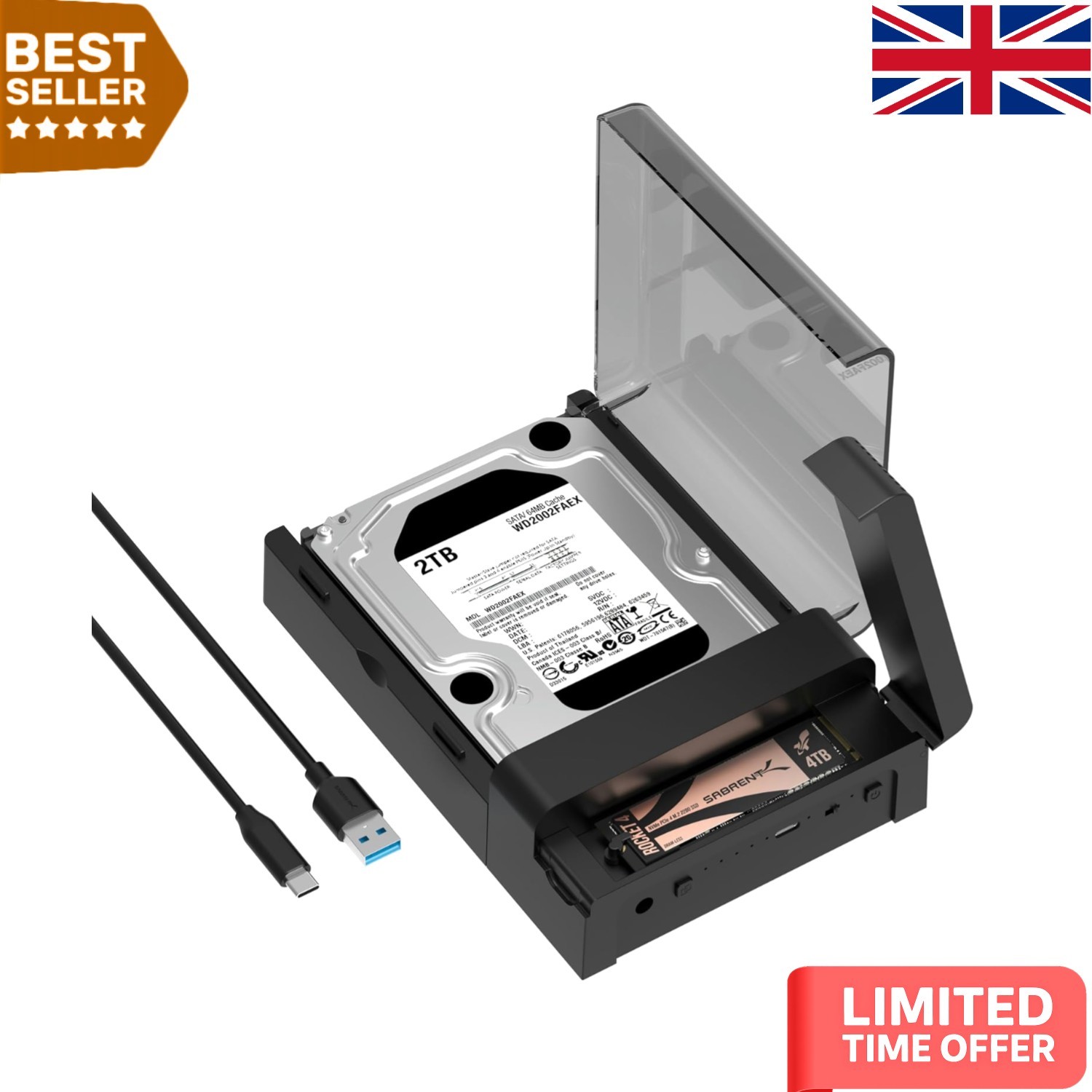 Tool-Free 30Tb M.2 NVMe & HDD Docking Station - Fast Data Transfer & Cloning