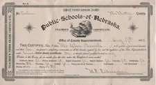 Teachers Third Grade Certificate State Of Nebraska 1893 Box Butte Chas Parrish