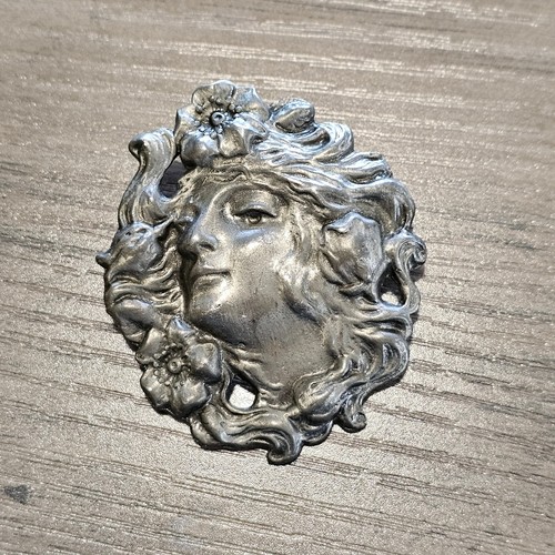 Broche figurativo perfil mujer plata Art Nouveau vintage - Imagen 6 de 7