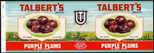Vintage label TALBERTS Purple Plums pictured Ulry Talbert Grand Island Nebraska - Picture 2 of 3
