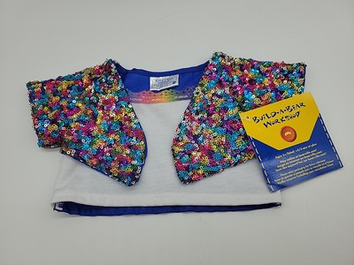 New Build A Bear Sequin Top Jacket Rainbow And White Tee Tag Attached BAB