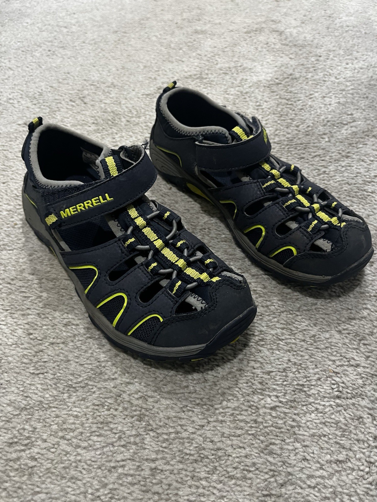 Sandali da trekking impermeabili Merrell Big Boy taglia 4 blu e verde indossati 3 volte