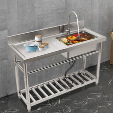 47" Commercial Kitchen Sink Prep Table w/ Faucet Stainless Steel 1 Compartment