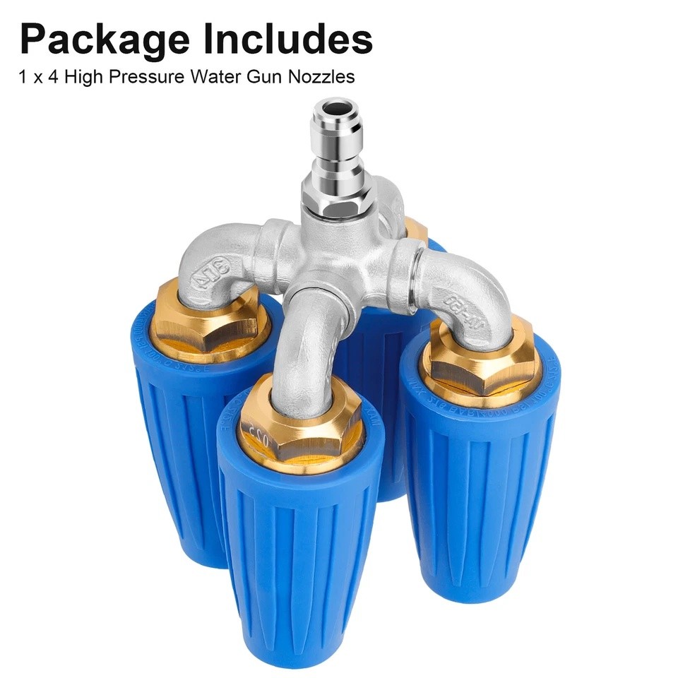 360&deg; Rotating Pressure Washer Four Turbo Nozzle 1/4" Quick Connector 2.5 Orifice