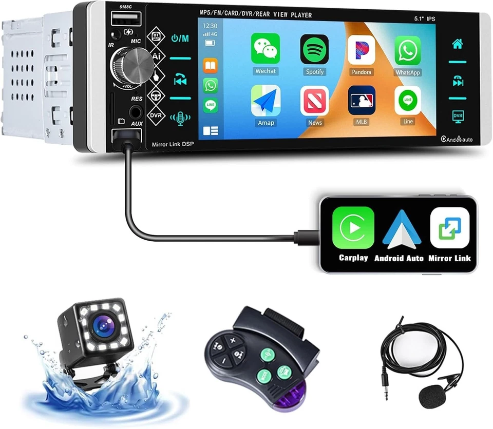 1 Din Autoradio mit 5,1 Zoll Touchscreen Bluetooth FM Mirror Link für Smartphone - Bild 3 von 4