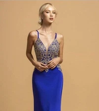 ASPEED Y2K EVENING  FORMAL  BLUE CORSET BEADED SEQUIN PROM WEDDING DRESS Small