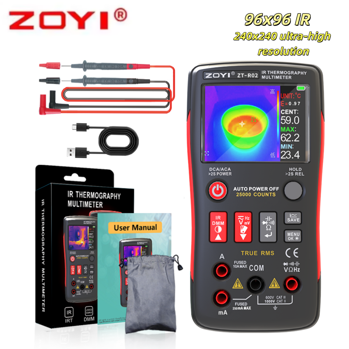 ZOYI R02 2 in 1 Thermal Imaging Multimeter 2.4'' Touch Screen IR
