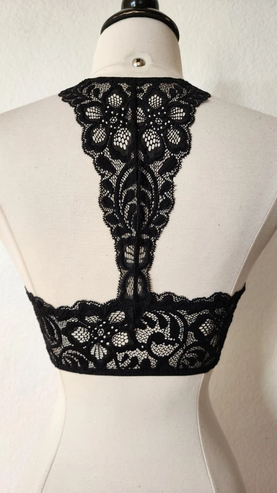 Urban Outfitters Bralette Novo Tamanho Pequeno Preto Floral Renda Transparente Tiras Sexy - Imagem 4 de 4