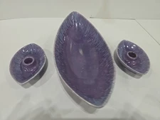 Haeger pottery 1-R1745 and 2 -R1476 Purple Bowl And Candle Stick Holders RARE 