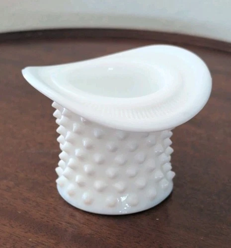 Vintage Fenton Hobnail White Milk Glass Top Hat Toothpick Holder 2.75”
