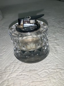 Vintage MCM Round Crystal Glass Chrome Table Cigarette Lighter Kosta Boda Ronson